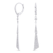 0.37ct Round Cut Diamond Pave Dangling Jagged-Bolt-Stiletto Earrings w/ Leverbacks in 14k White Gold