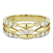 0.37ct Round Cut Diamond Tri-Cluster Right-Hand Fashion Band in 14k Yellow Gold