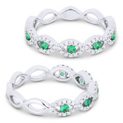 0.37ct Round Cut Emerald & Diamond Pave Evil Eye Charm Ring in 18k White Gold