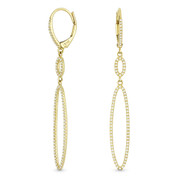 0.37ct Round Cut Diamond Pave Open-Oval Dangling Earrings w/ Leverbacks in 14k Yellow Gold