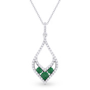0.37ct Round Cut Emerald-Trio & Diamond Pave Pendant & Chain Necklace in 14k White & Black Gold