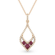 0.37ct Round Cut Ruby-Trio & Diamond Pave Pendant & Chain Necklace in 14k Rose & Black Gold