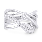 0.38ct Round Cut Diamond Pave Overlap Loop Right-Hand Statement Ring in 14k White Gold
