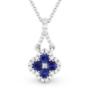 0.39ct Sapphire Cluster & Diamond Pave Flower Charm Pendant & Chain Necklace in 14k White Gold