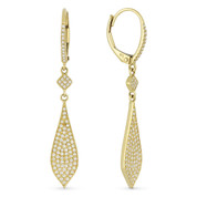 0.39ct Round Cut Diamond Pave Marquise-Drop Dangling Earrings w/ Leverbacks in 14k Yellow Gold