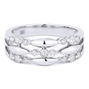 0.39ct Round Cut Diamond Tri-Cluster Right-Hand Fashion Band in 14k White Gold