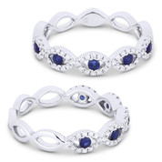 0.39ct Round Cut Sapphire & Diamond Pave Evil Eye Charm Ring in 18k White Gold