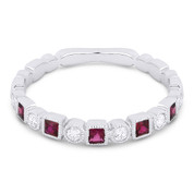 0.39ct Ruby & Diamond Bezel & Square Setting Stackable Anniversary Ring / Wedding Band in 18k White Gold