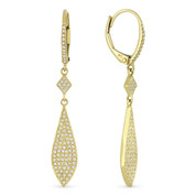 0.40ct Round Cut Diamond Pave Marquise-Drop Dangling Earrings w/ Leverbacks in 14k Yellow Gold