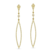 0.40ct Round Cut Diamond Pave Dangling Open Arrow-Stiletto Earrings w/ Pushbacks in 14k Yellow Gold