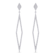 0.42ct Round Cut Diamond Pave Dangling Open Diamond-Shaped Stiletto Earrings w/ Pushbacks in 14k White Gold