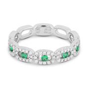 0.42ct Round Cut Emerald & Diamond Pave Right-Hand Band in 14k White Gold