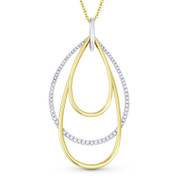 0.42ct Diamond Pave & Plain Tear-Drop Stack Statement Pendant & Chain Necklace in 14k Yellow & White Gold