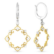 0.42ct Round Cut Diamond Vintage-Style Filigree-Frame Dangling Earrings in 14k Yellow & White Gold