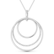 0.43ct Diamond Pave Eternity & Plain Circle Statement Pendant & Chain Necklace in 14k White Gold