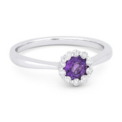 0.43ct Round Brilliant Cut Purple Amethyst & Diamond Halo Promise Ring in 14k White Gold