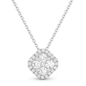 0.44ct Round Brilliant Cut Diamond Cluster & Pave Halo Pendant & Chain Necklace in 14k White Gold
