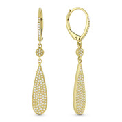 0.44ct Round Cut Diamond Pave Tear-Drop & Circle Dangling Earrings w/ Leverbacks in 14k Yellow Gold