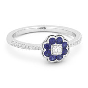 0.44ct Sapphire Cluster & Diamond Pave Right-Hand Flower Ring in 18k White Gold