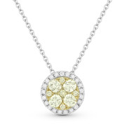 0.46ct Yellow & White Diamond Cluster & Pave Halo Pendant & Chain Necklace in 14k White & Yellow Gold