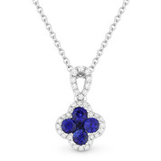 0.46ct Sapphire Cluster & Diamond Pave Flower Charm Pendant & Chain Necklace in 14k White Gold