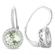 2.59ct Round Brilliant Cut Green Amethyst & Diamond Leverback Drop Earrings in 14k White Gold