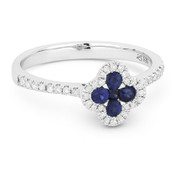0.47ct Sapphire & Diamond Pave Right-Hand Flower Ring in 14k White Gold