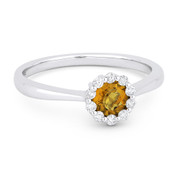 0.47ct Round Brilliant Cut Citrine & Diamond Halo Promise Ring in 14k White Gold