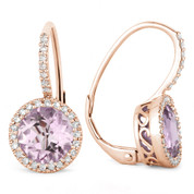 2.77ct Round Brilliant Cut Pink Amethyst & Diamond Leverback Drop Earrings in 14k Rose Gold