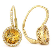2.55ct Round Brilliant Cut Citrine & Diamond Leverback Drop Earrings in 14k Yellow Gold