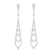 0.50ct Round Cut Diamond Pave Dangling Open Stiletto-Ladder Earrings w/ Pushbacks in 14k White Gold