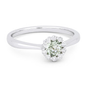 0.50ct Round Brilliant Cut Green Amethyst & Diamond Halo Promise Ring in 14k White Gold