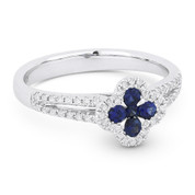 0.50ct Sapphire Cluster & Diamond Double-Halo Right-Hand Splitshank Flower Ring in 14k White Gold