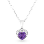 0.50ct Heart-Shaped Amethyst & Round Diamond Heart Charm Pendant & Chain Necklace in 14k White Gold