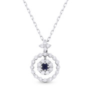 0.50ct Princess Cut Sapphire & Round Brilliant Diamond Pendant in 18k White Gold w/ 14k Chain Necklace