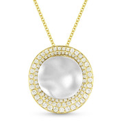 0.50ct Diamond & Hammered Centerpiece Statement Pendant & Chain Necklace in 14k Yellow & White Gold