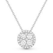 0.51ct Round Brilliant Cut Diamond Cluster & Pave Halo Pendant & Chain Necklace in 14k White Gold