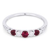 0.51ct Round Cut Ruby & Diamond Stackable Anniversary Ring / Wedding Band in 18k White Gold