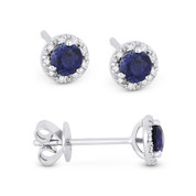 0.51ct Round Brilliant Cut Lab-Created Sapphire & Diamond 3-Prong 5.5mm Halo Stud Earrings in 14k White Gold