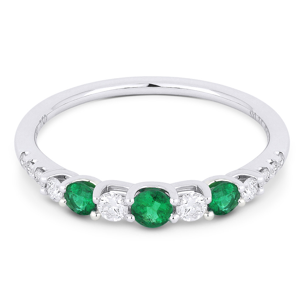 0.52ct Round Cut Emerald & Diamond Stackable Anniversary Ring / Wedding