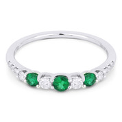 0.52ct Round Cut Emerald & Diamond Stackable Anniversary Ring / Wedding Band in 18k White Gold