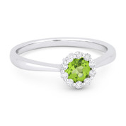 0.52ct Round Brilliant Cut Peridot & Diamond Halo Promise Ring in 14k White Gold