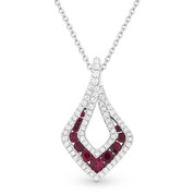 0.53ct Round Brilliant Ruby & Diamond Pave Tear-Drop Pendant & Chain Necklace in 14k White Gold