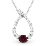0.55ct Ruby & Diamond Water Drop Charm Journey Pendant & Chain Necklace in 14k White Gold