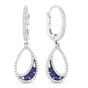 0.56ct Round Cut Sapphire & Diamond Pave Dangling Earrings in 14k White & Black Gold