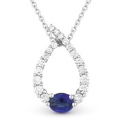 0.56ct Sapphire & Diamond Water Drop Charm Journey Pendant & Chain Necklace in 14k White Gold