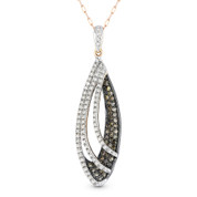 0.57ct White & Brown Round Cut Diamond Pave Pendant & Chain Necklace in 14k White, Rose, & Black Gold