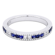 0.57ct Round Cut Sapphire & Princess Cut Diamond Milgrain Wedding Band / Anniversary Ring in 18k White Gold