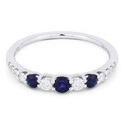 0.57ct Round Cut Sapphire & Diamond Stackable Anniversary Ring / Wedding Band in 18k White Gold