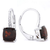 2.42ct Cushion Cut Garnet & Round Cut Diamond Leverback Drop Earrings in 14k White Gold